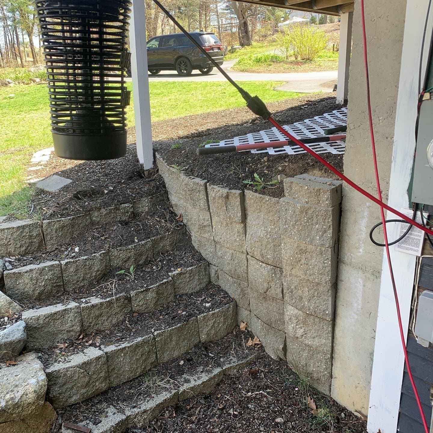 Granite steps in a block wall